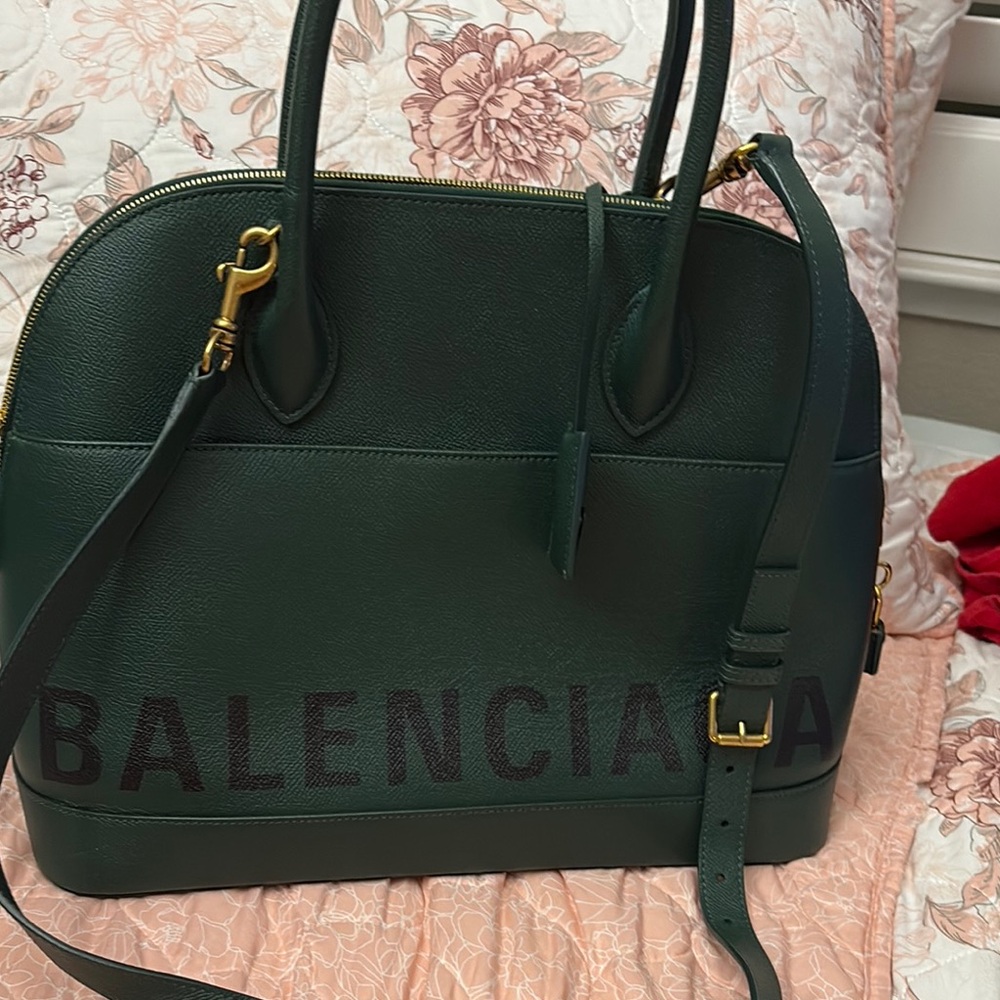 Balenciaga Green Satchel with Gold Hardware